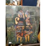 Large oil painting on canvas depicting 2 eastern girls signed Peter .