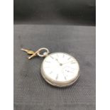 Silver hall marked Chester fusee movement pocket watch with key . Ticks but stops .