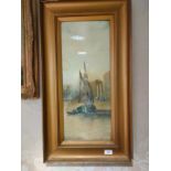 Early 1900s Large Venetian Watercolour Basilica De Santa Maria Della Salute in Gilded Frame