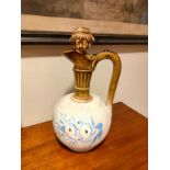 Large Impressive Wine Carraffe Stoneware With Treacle Glased Handle and Lady Head Stopper 34cms high