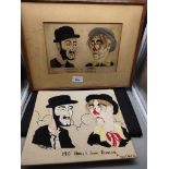 Pair of needle craft 1940s mo Harris and Jimmy Duncan clown pictures one framed..