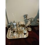 Silver Plated quality tea service with tray together with silver plated Candleabra.