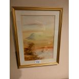 Water colour depicting oriental boat scene signed by artist framed .