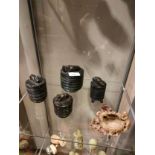 Collection of 4 Cylindrical Jars together with early oriental soapstone .
