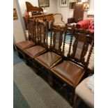 Set of 4 Victorian barley twist chairs with rattan inserts in pristine condition.