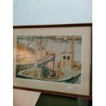 Large limited edition boat harbour scene print 10/18 signed by artist in pencil.