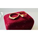 Pair of 9crt gold and seed pearl rings.