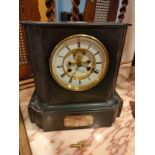 Victorian slate mantle clock with french brass mechanism with key and pendulum and presentation