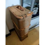 Vintage travel trunk with wooden bounding.