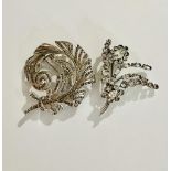 Lot of 2 large, very detailed vintage marcasite and diamante brooches.