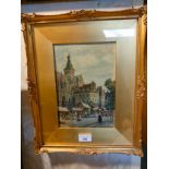 Beautiful Original Watercolour Town Market Scene signed mid 1800s painting .