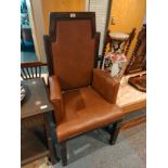 Masonic style throne in brown leather .