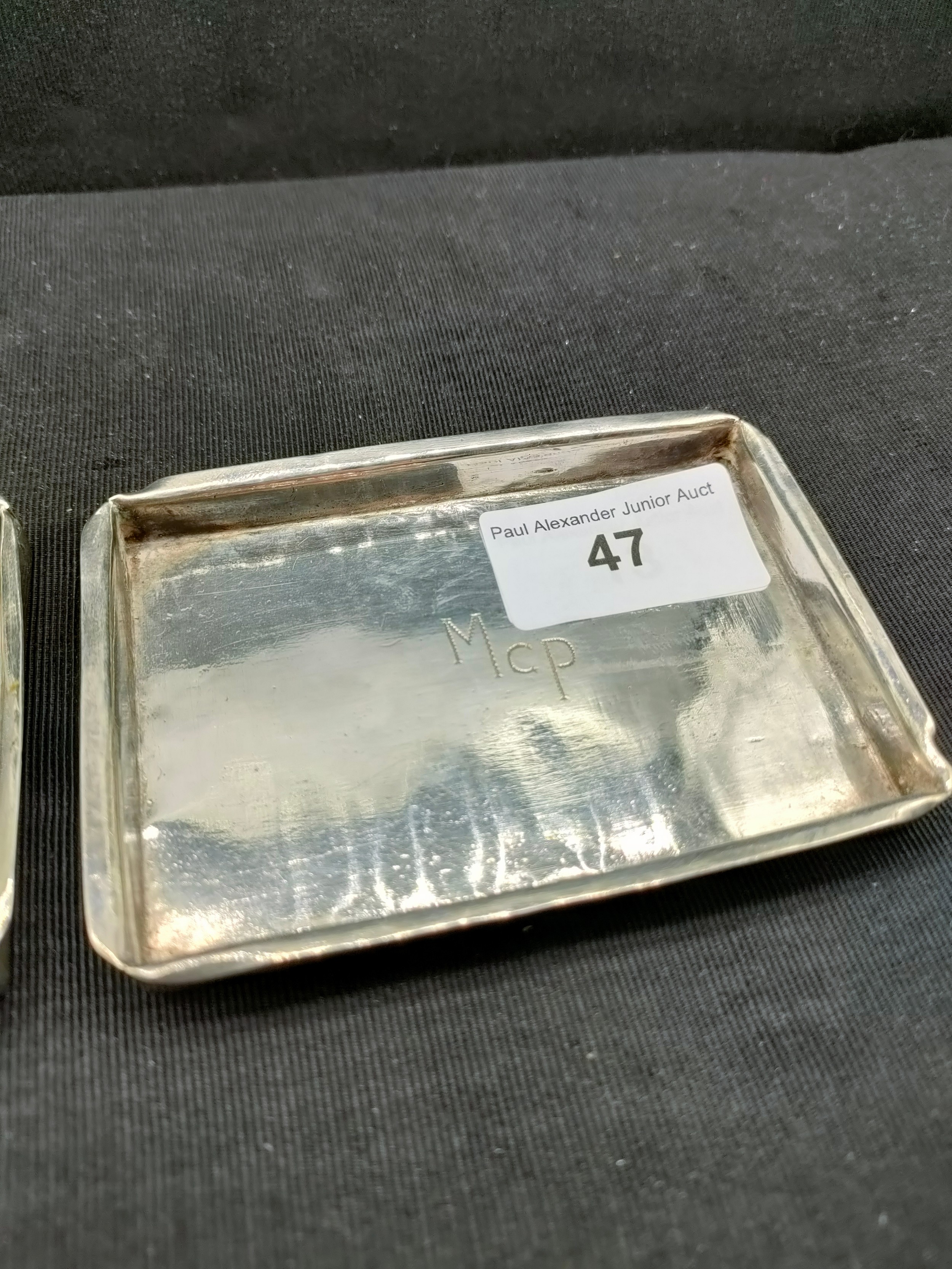 Pair of heavy indian silver card trays . 118 grams . - Image 3 of 4