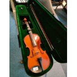 Violin with box and case . Unlabelled.
