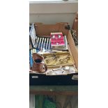 Box of silver plated cutlery etc .