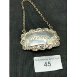 Silver hall marked brandy label Birmingham makers phy & co.