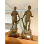 Large pair of victorian spelter figures of farm workers .