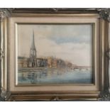 Noel Hamilton print on board depicting Tay street Perth fitted in gilt frame..