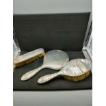 3 piece Silver hall marked Birmingham brush set . Makers ESB.