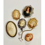 Good collection of 6 vintage cameo brooches.