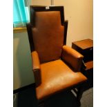 Masonic leather upholstered arm chair .