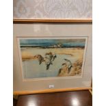 Beautiful picture depicting ducks taken to flight by Frank Southgate in fitted framing .