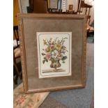 20th century coloured print of an ornate urn filled with various species of flowers. [Gilt frame-