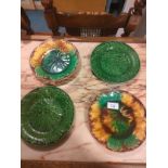 4 victorian wedgewood design cabbage leaf plates .