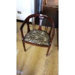 Beautiful Victorian corner chair with Sabre legs and tapestry seat and carved back supports