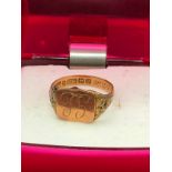 9ct gold signet ring . Af metal on shank .