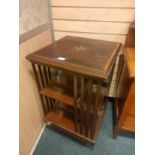 Edwardian revolving 2 tier book case with inlay to top .