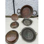 Selection of antique copper cooking items. Etc .