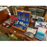 Lot of quality boxed silver plated cutlery includes white metal handled , canteen cutlery etc .