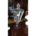Large old Pharmacy Glass Jar and cover stands 14 inches tall.