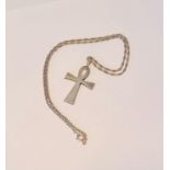 Vintage silver Ankh Amulet cross on silver rope chain. Weight 11.97gr. Length 24cm