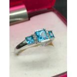 9ct gold art deco aquamarine and diamond setting stone ring .
