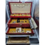 Large Box of vintage jewellery etc includes elgin pocket watch as found together with other items .