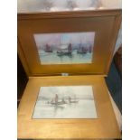 Pair of Irish pictures/ prints depicting boat scene set in fitted frame one loose.