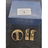9ct gold Rennie Macintosh brooch with matching earrings .