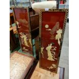 Pair of oriental lacquered geisha girl wall pictures .