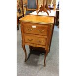 2 Drawer French Style Marketry to chest with cabriole legs and brass ormolu fittings.