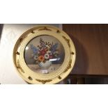 Large Still Life Painting in ornate round frame with Convex glass front signed Rosina .