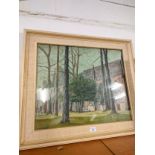 Large oil painting of dunkeld cathedral scene signed Muriel Fife Fairlie.