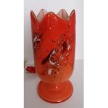 Vasart Glass tulip lamp, full working order. Solid orange with splashes of red, white and maroon