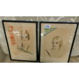 2 1900s art Deco potrait painting both signed by Ann Harding .