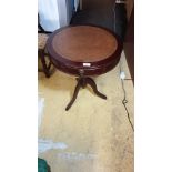 Leaher top 3 drawer Drum Table on Tri Legs.