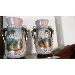 Large Pair of Arabic Themed Vases . Af.