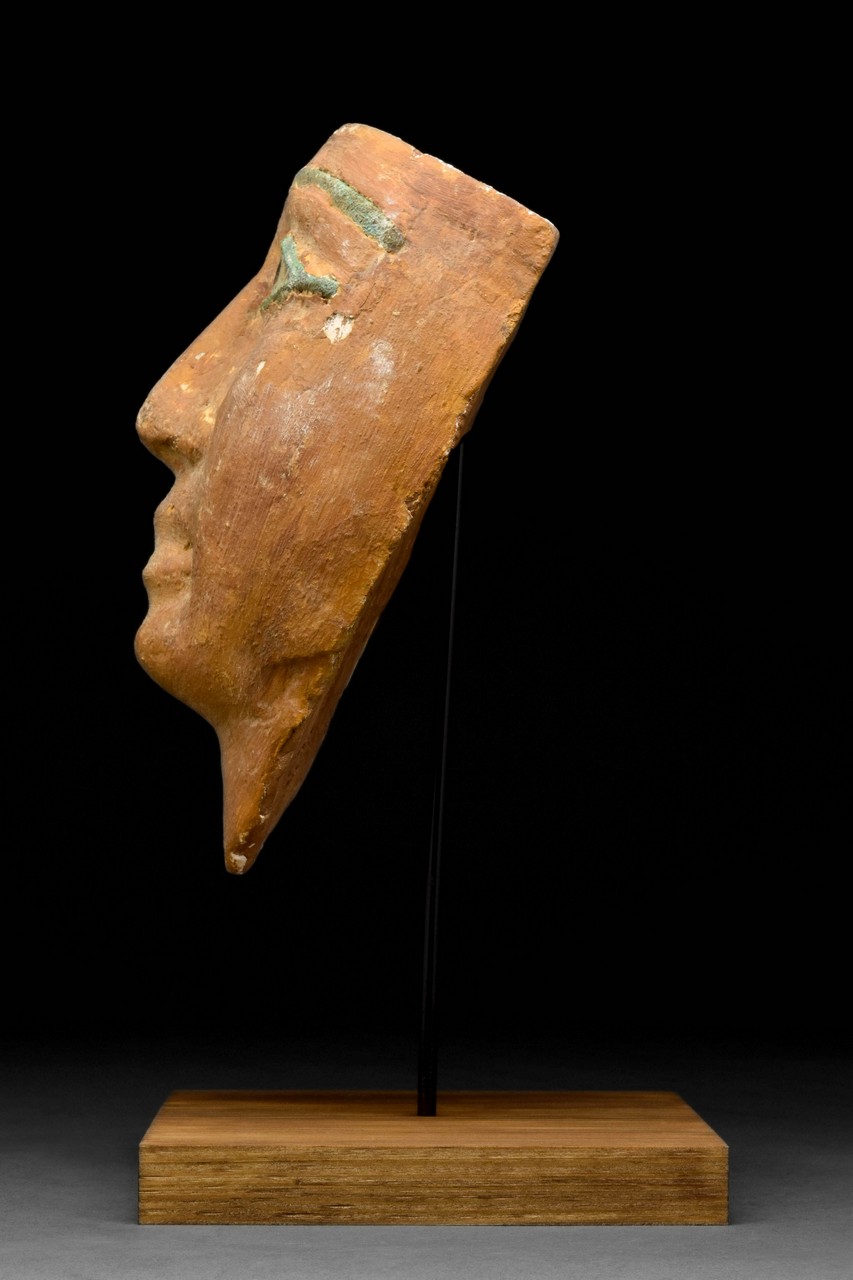 AN EGYPTIAN GESSO-PAINTED WOOD MUMMY MASK - Image 3 of 6