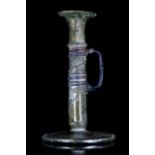 ROMAN GLASS CANDLESTICK UNGUENTARIUM WITH HANDLE