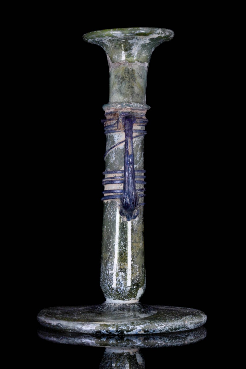 ROMAN GLASS CANDLESTICK UNGUENTARIUM WITH HANDLE - Image 2 of 7